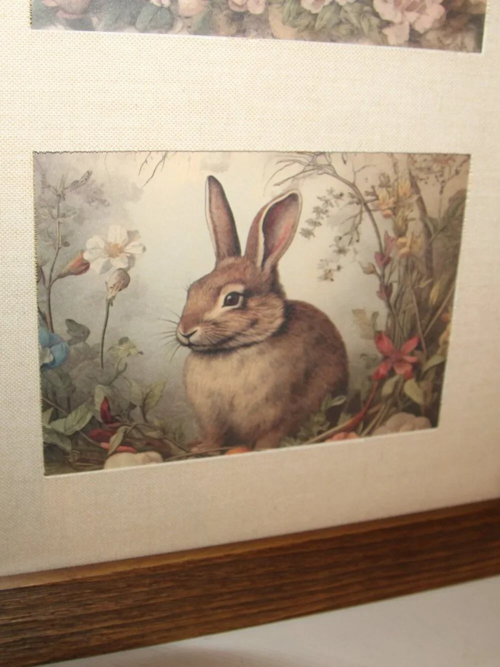 French Country Rustic Farmhouse Framed Woodland Bunny Rabbit Trio Wall Decor
